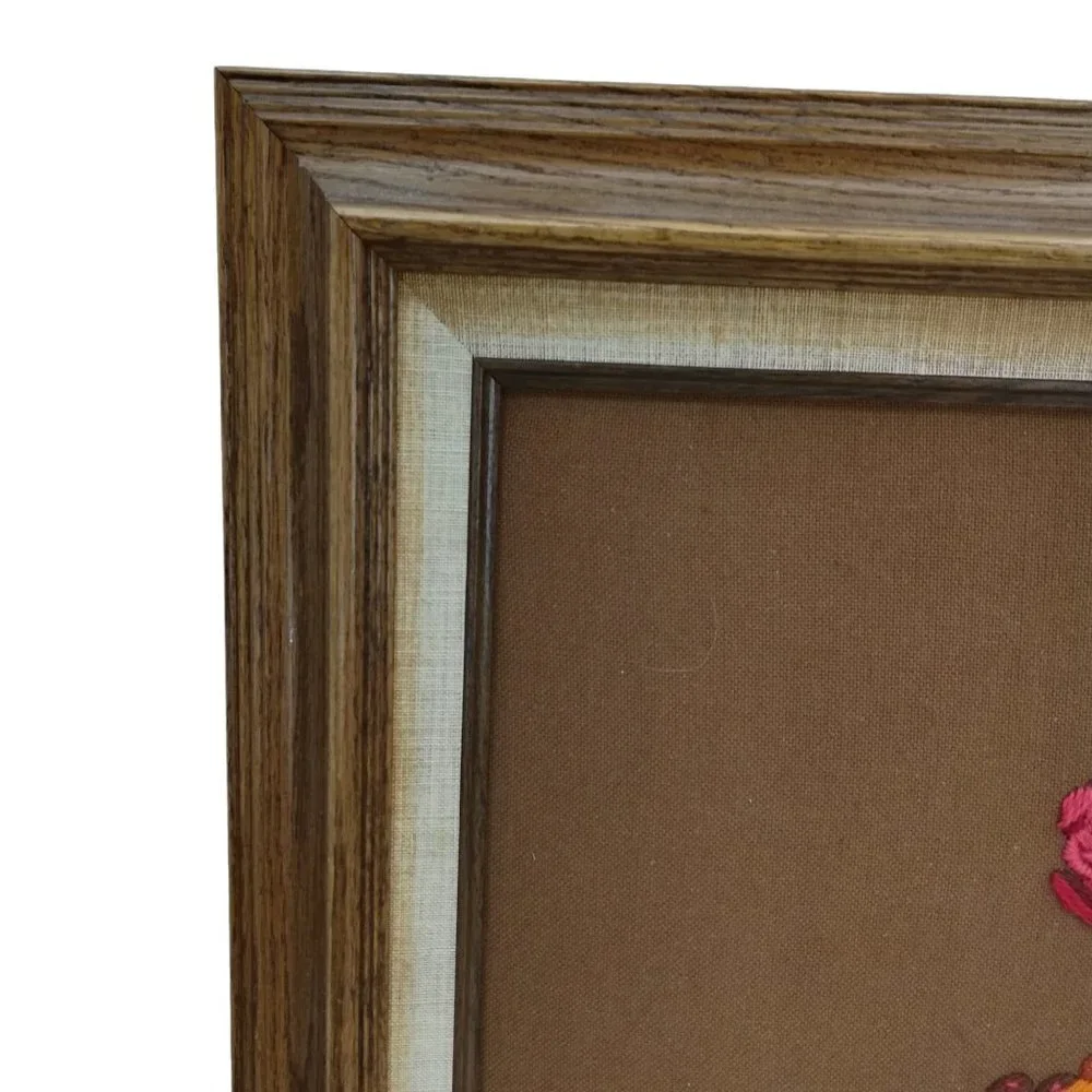Vintage Completed Crewel Embroidery Picture Violin Rose Fruit Wine Romantic 70s